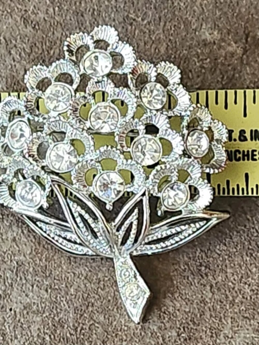 Vtg 70's Sarah Coventry Sparkle Lites Rhinestone Bouquet Brooch Pin Silver Tone - Picture 11 of 12
